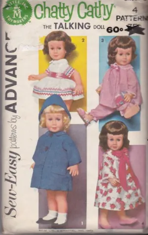 Advance Chatty Cathy Baby Doll Dress Coat Hat Robe Pajamas Vintage 1960's Sewing Pattern