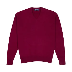 Claret Red Tobermorey 4ply V-Neck Cashmere Sweater