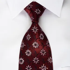 Countess Mara Silk Tie Floral On Burgundy Sparkling With Crystal Rhinestones