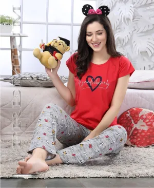 Cute Red top and Pajamas Night Wear Set for Girls