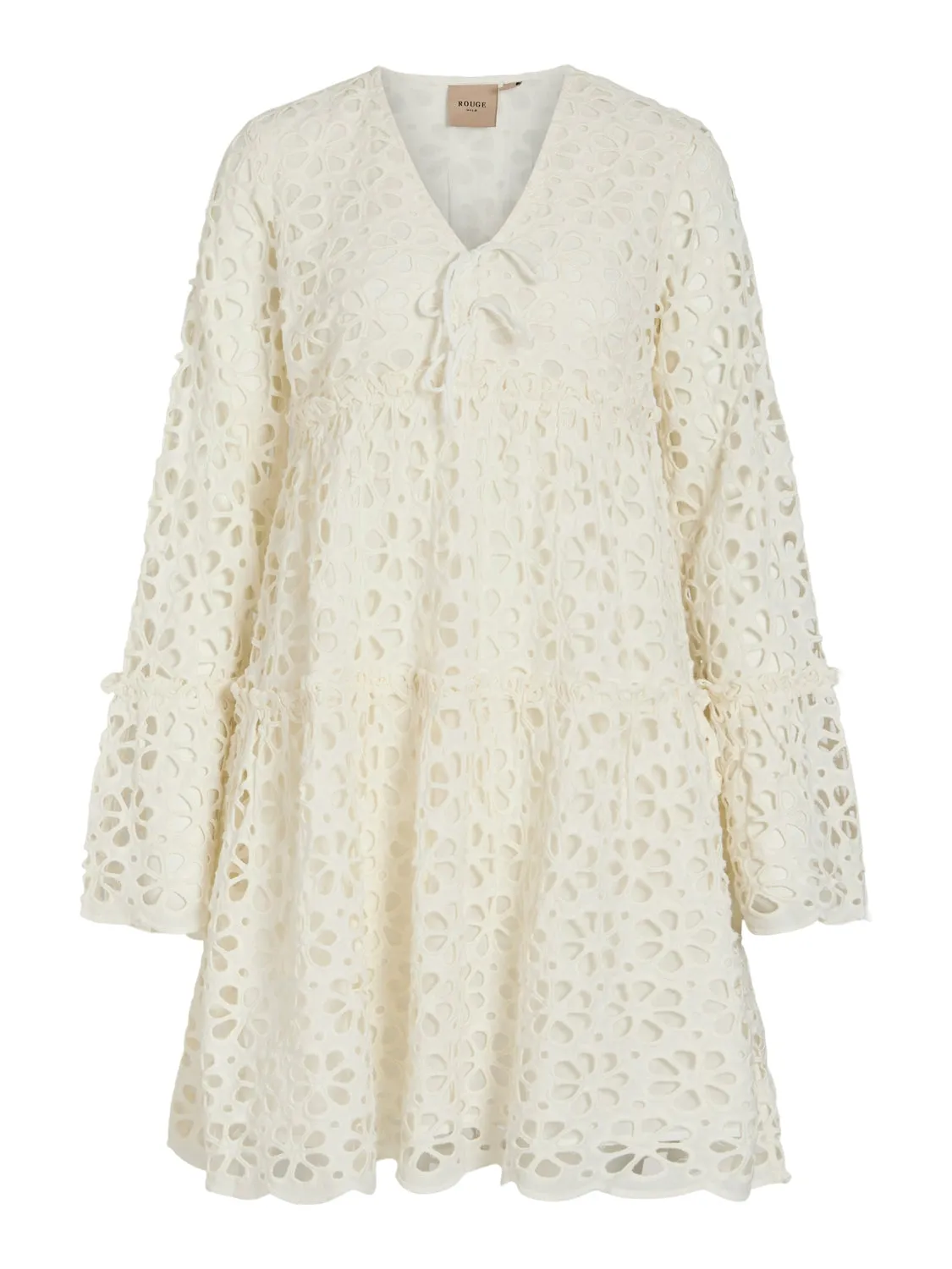 Dawn Broderie Anglaise Long Sleeve Mini Dress (White)