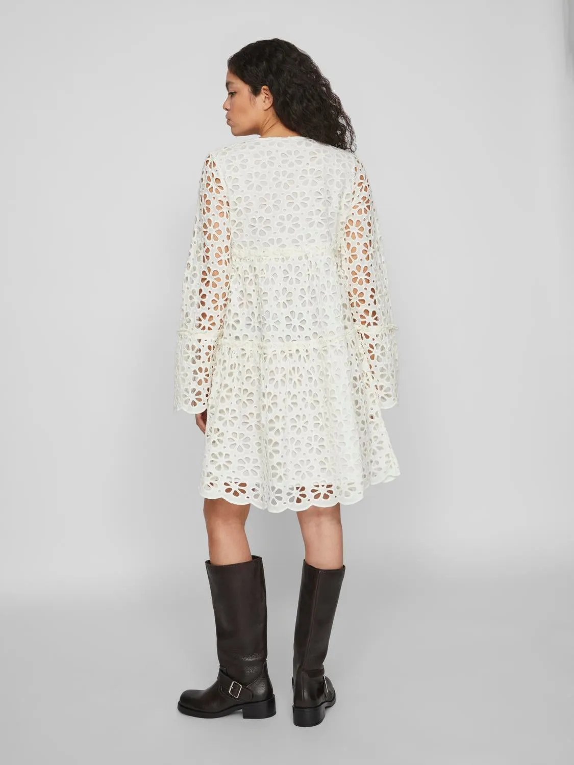 Dawn Broderie Anglaise Long Sleeve Mini Dress (White)