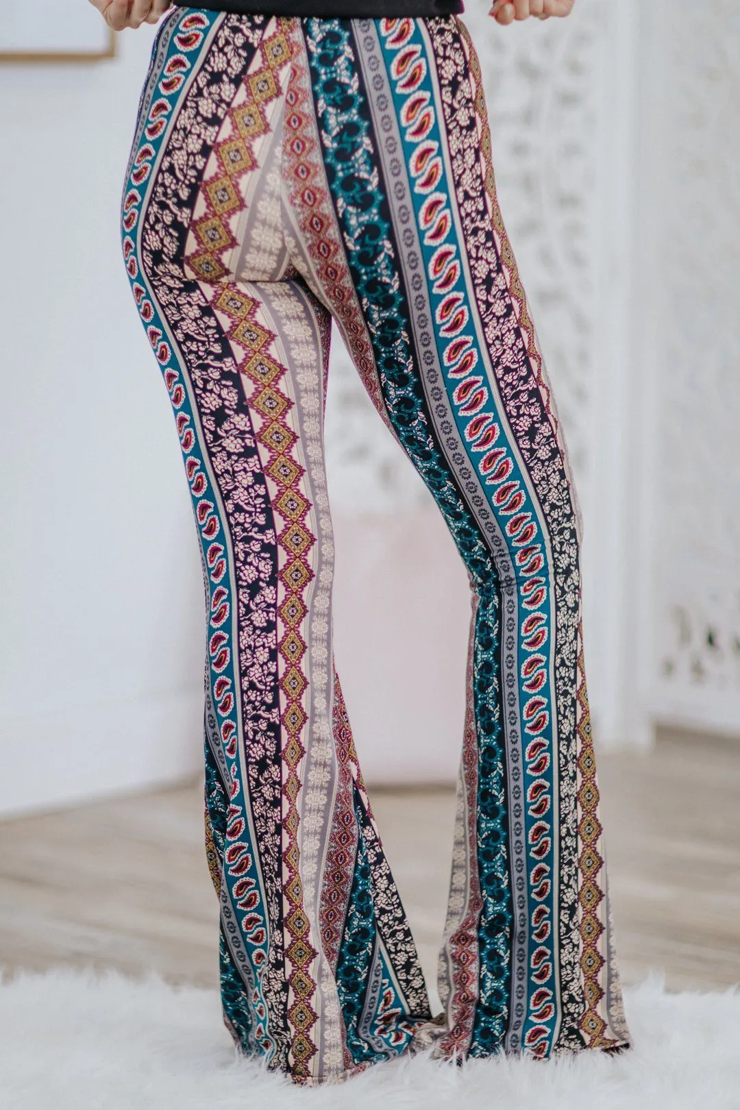 *DEAL* Every Little Thing Printed Bell Bottom Leggings in Teal