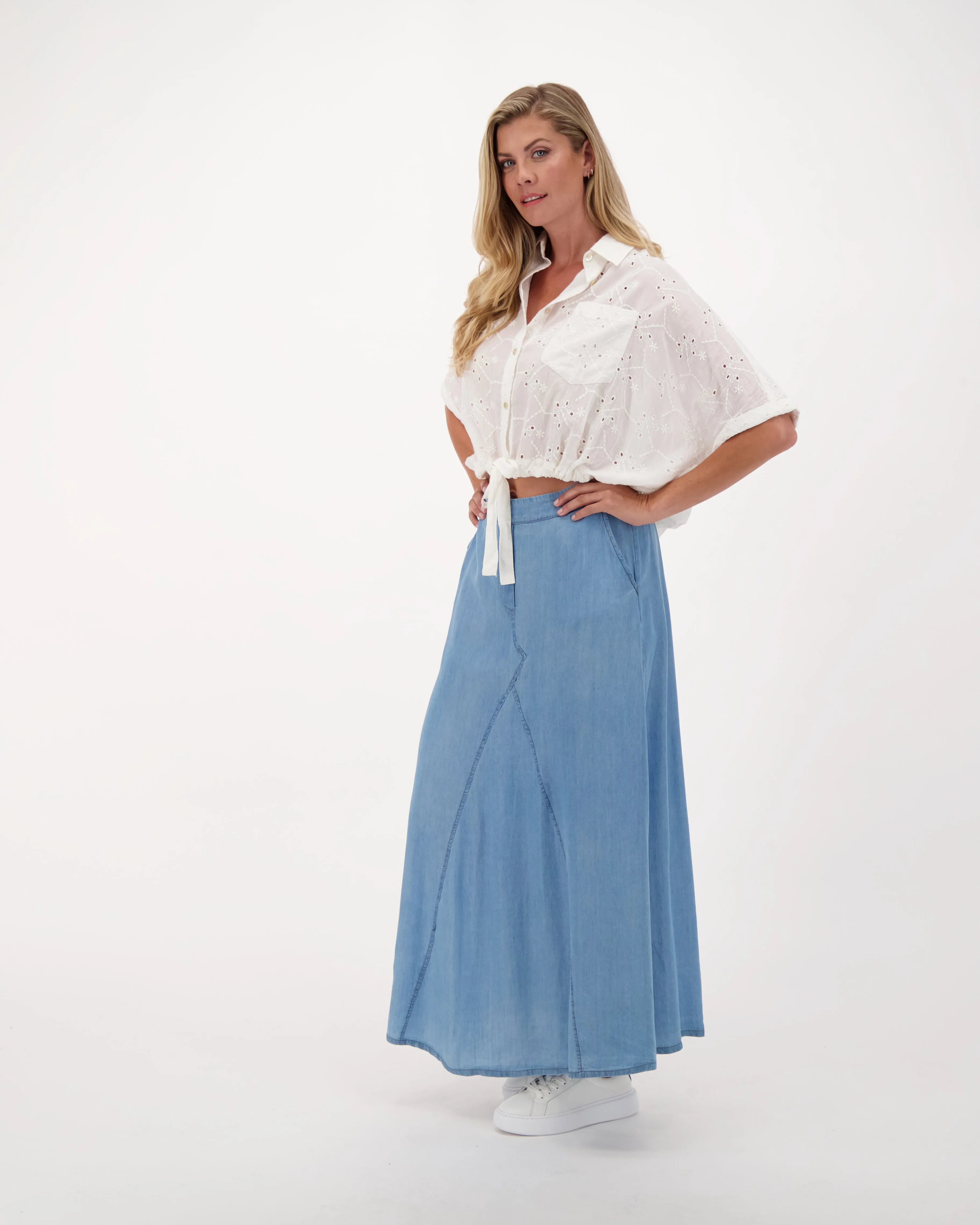 Denim Long Flare Skirt