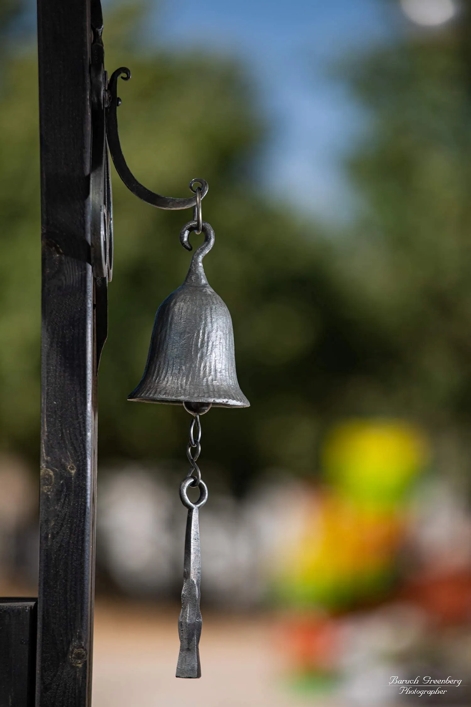 Dinner Bell, Cast Iron Design, Featured On An Antique Vintage Rustic Farmhouse Bracket