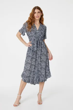 Ditsy Print Tie Front Tea Dress