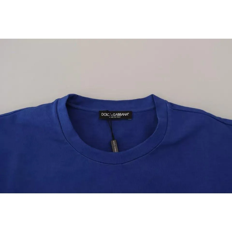 Dolce & Gabbana Blue Logo Print Crewneck Cotton T-shirt