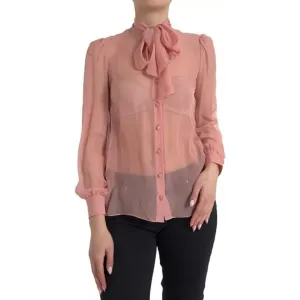 Dolce & Gabbana Pink Long Sleeves Ascot Collar Top Blouse