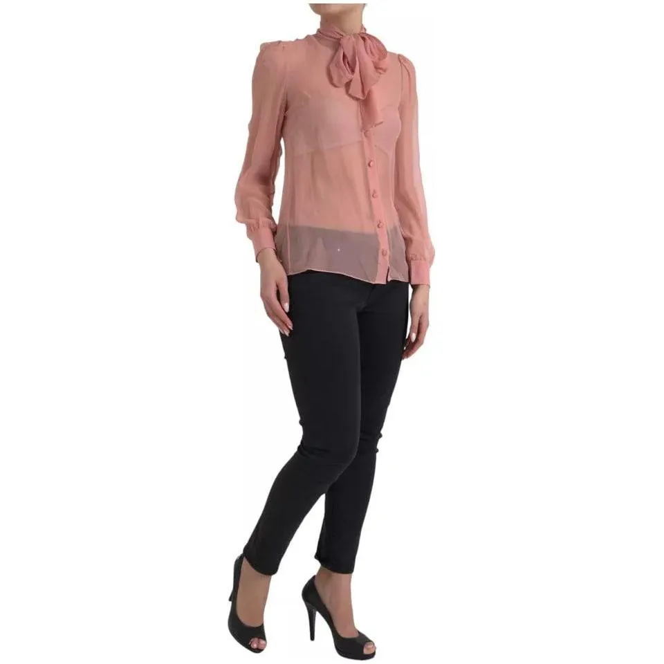 Dolce & Gabbana Pink Long Sleeves Ascot Collar Top Blouse