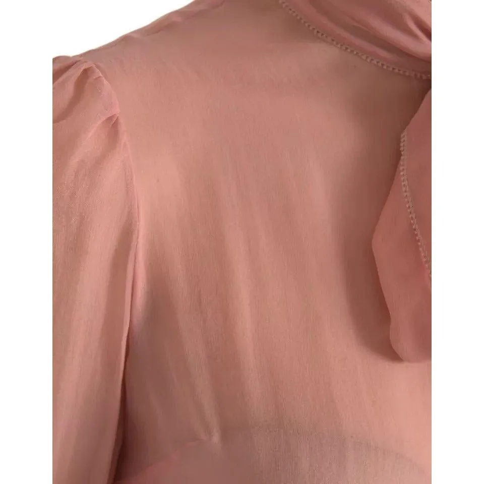 Dolce & Gabbana Pink Long Sleeves Ascot Collar Top Blouse