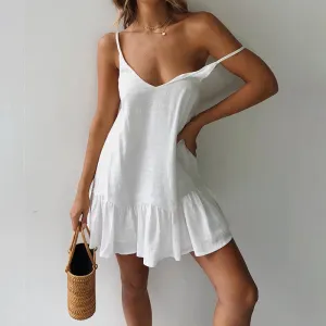 DressBetty - 2024 White Shift Dress Spaghetti Strap Ruffle Mini Boho Dress