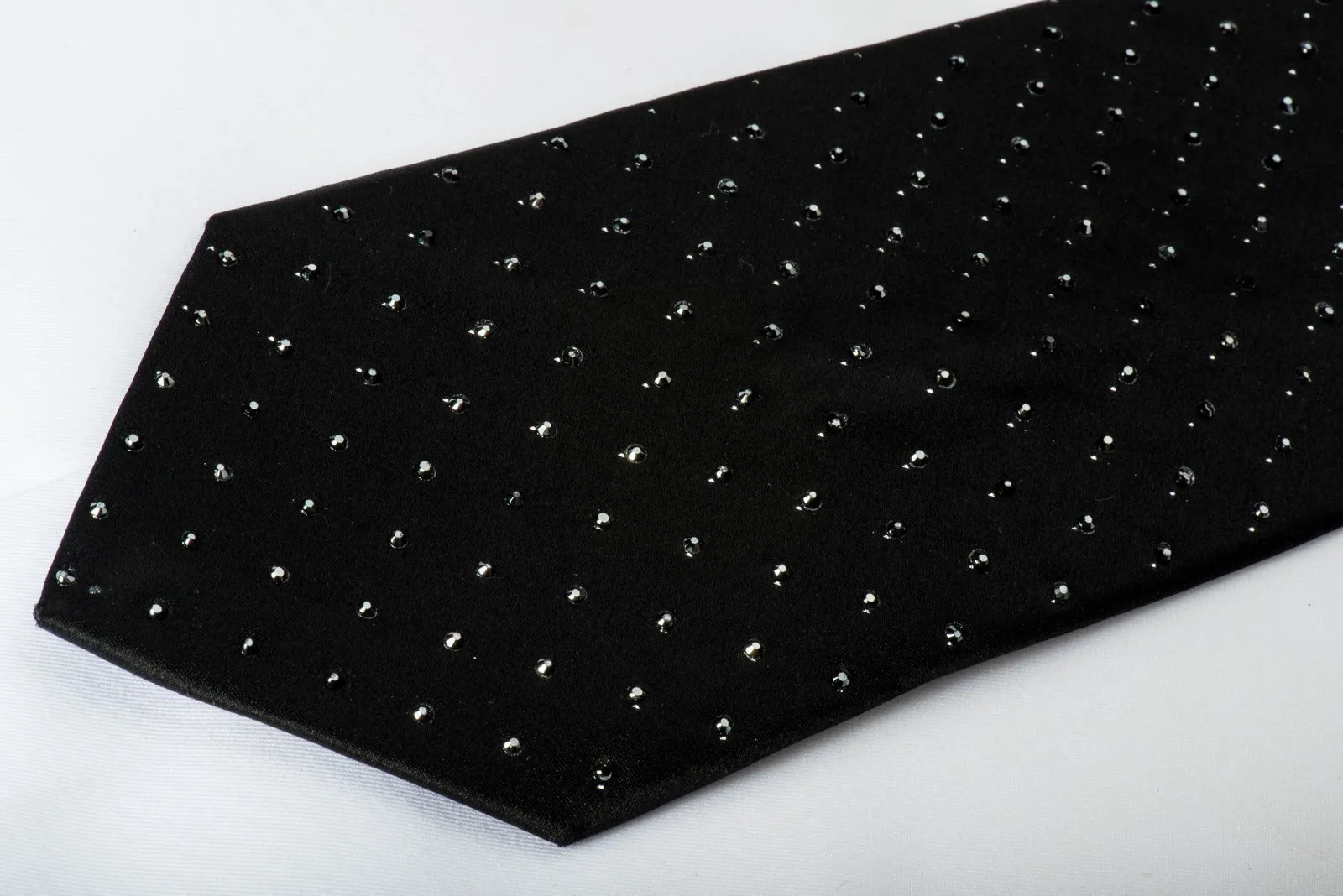 Elegance Black Necktie Black Rhinestones On Solid Black With Silver Sparkles