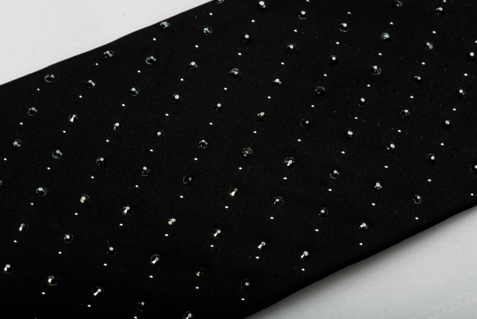 Elegance Black Necktie Black Rhinestones On Solid Black With Silver Sparkles