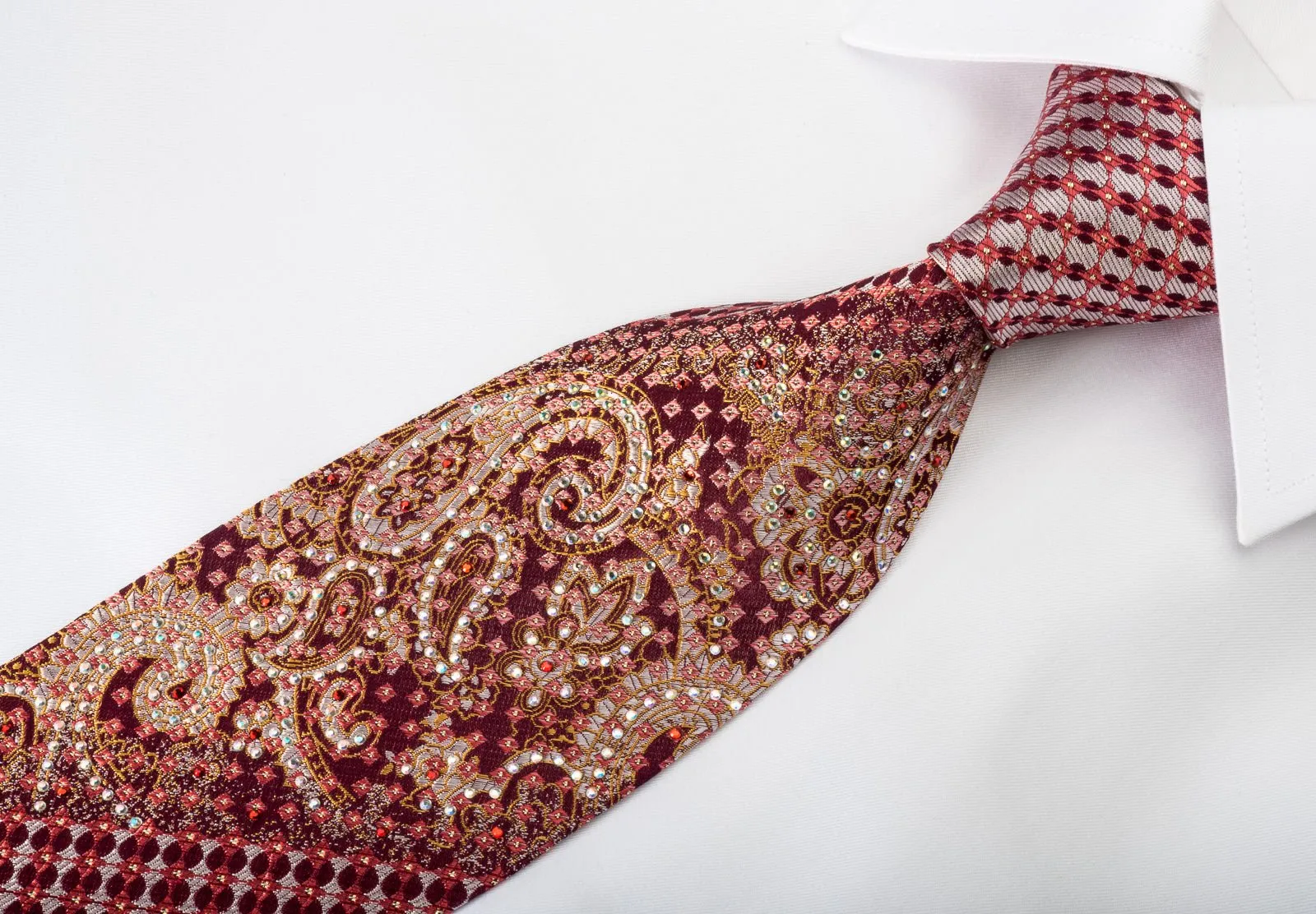 Elegance Rhinestone Necktie Paisley On Burgundy With Silver Sparkles