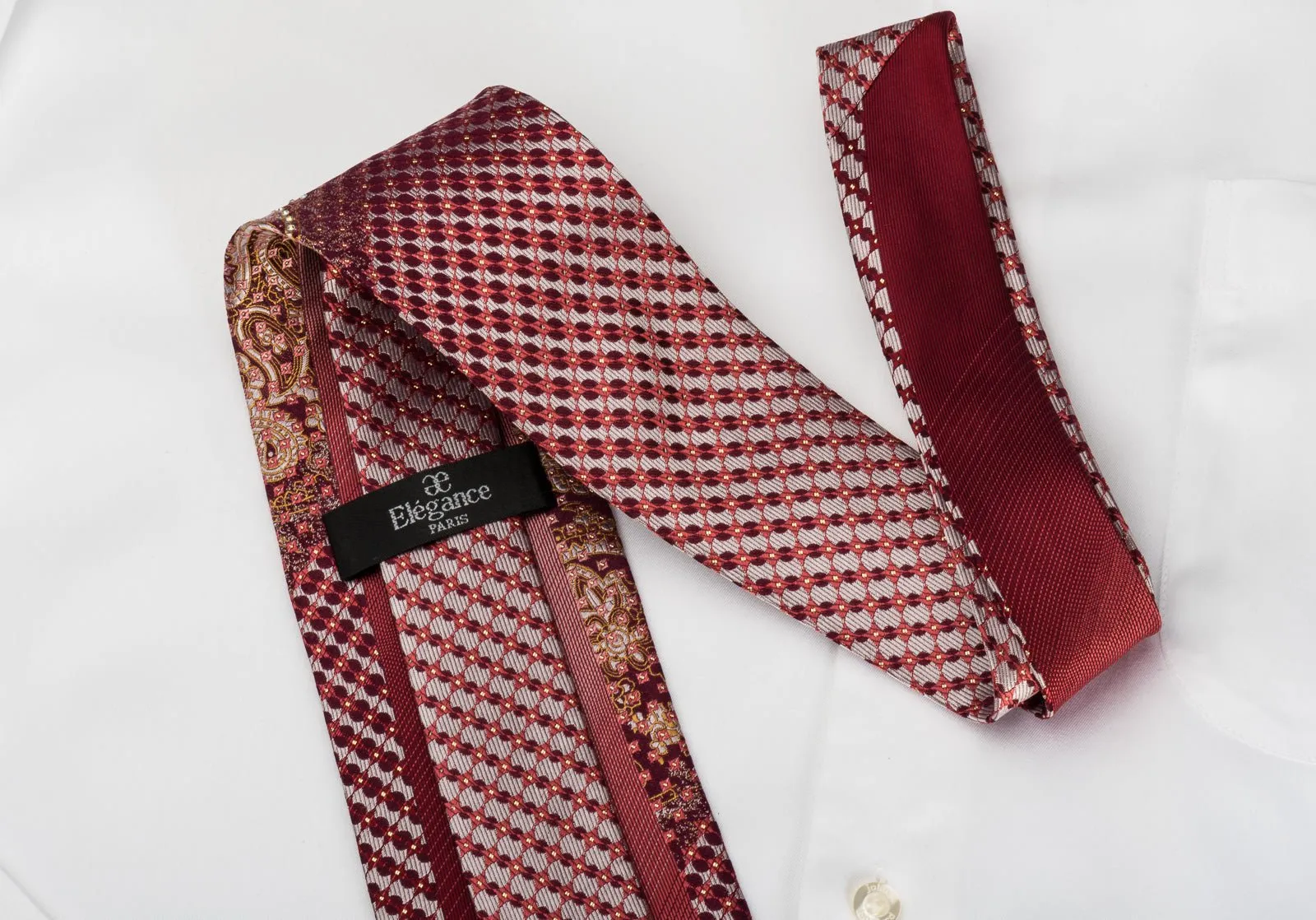 Elegance Rhinestone Necktie Paisley On Burgundy With Silver Sparkles