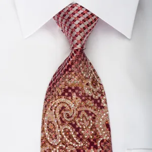 Elegance Rhinestone Necktie Paisley On Burgundy With Silver Sparkles