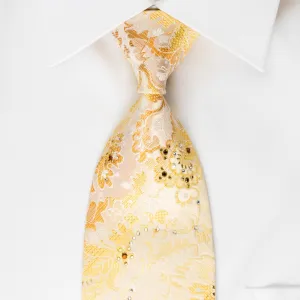 Elegance Rhinestone Silk Necktie Anthemion On Peach With Gold Sparkles