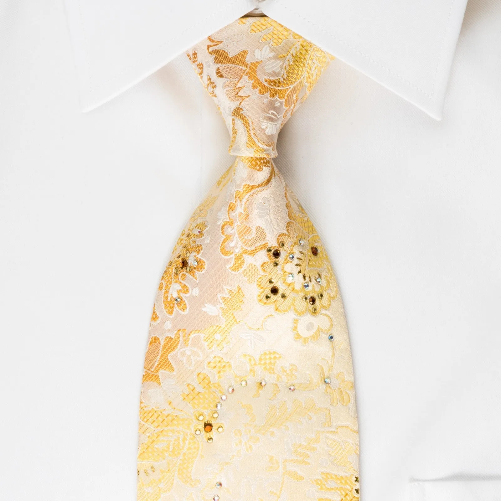 Elegance Rhinestone Silk Necktie Anthemion On Peach With Gold Sparkles