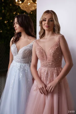 Embellished Ball Gown in Light Blue or Blush