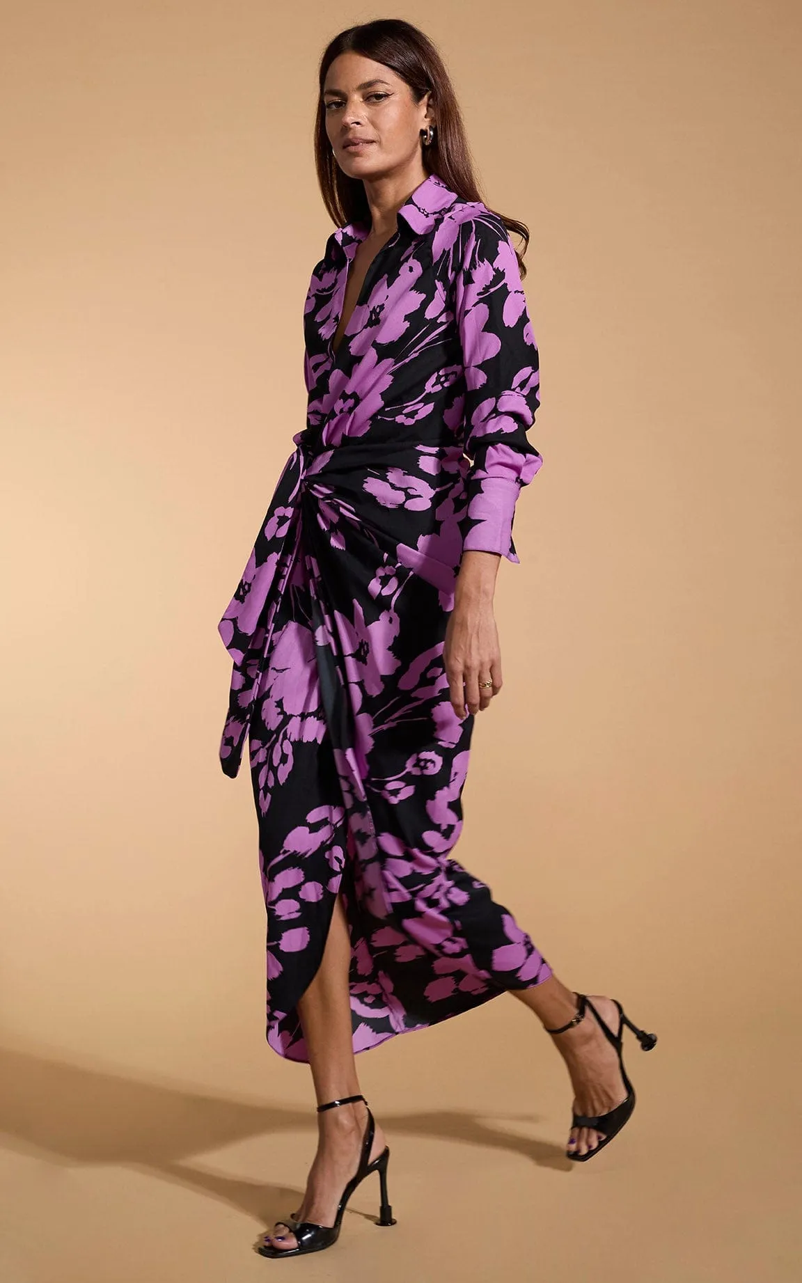 Frankie Wrap Dress In Lilac On Black Floral