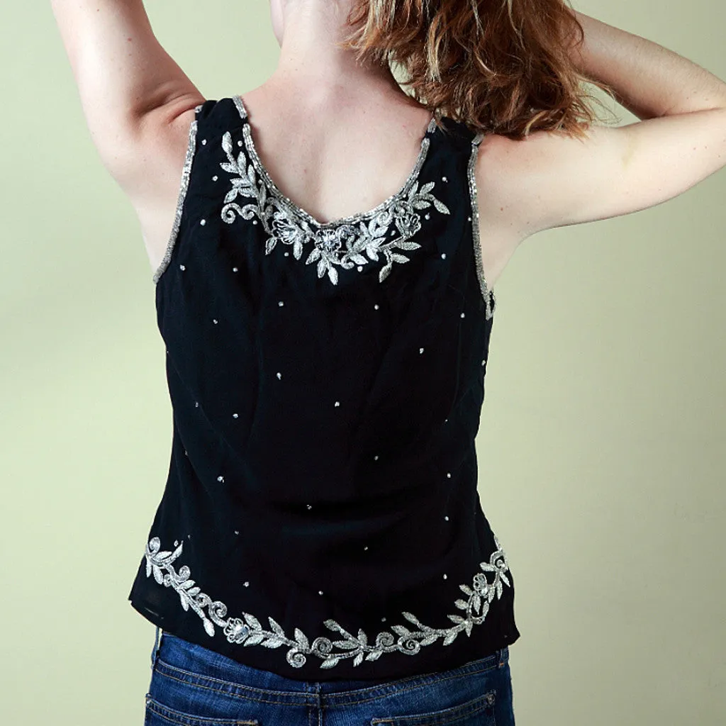 Goa Black Embroidered Silk Evening Top