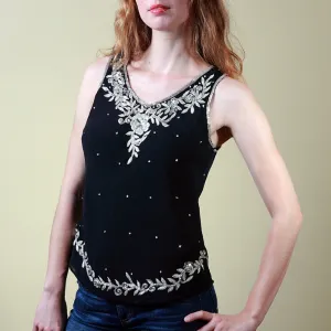 Goa Black Embroidered Silk Evening Top