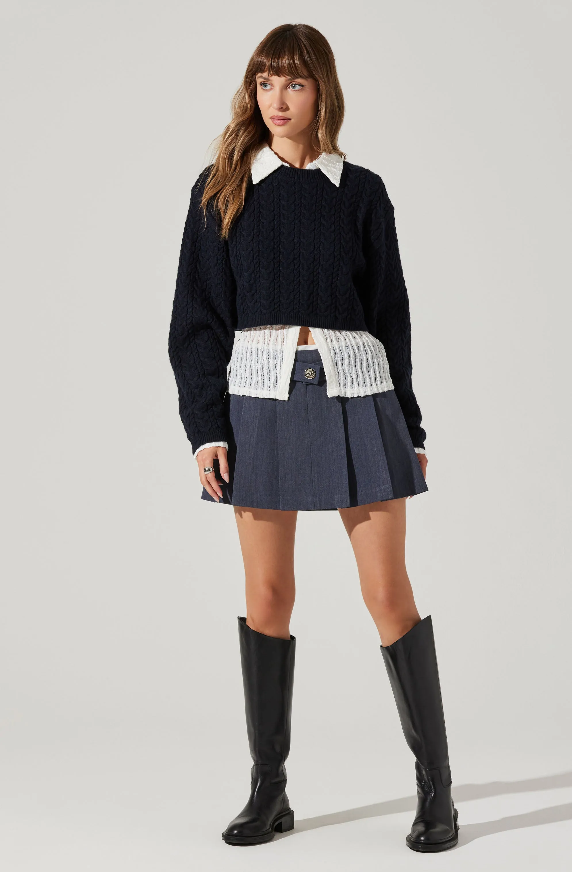 Jorah Cropped Cable Knit Sweater