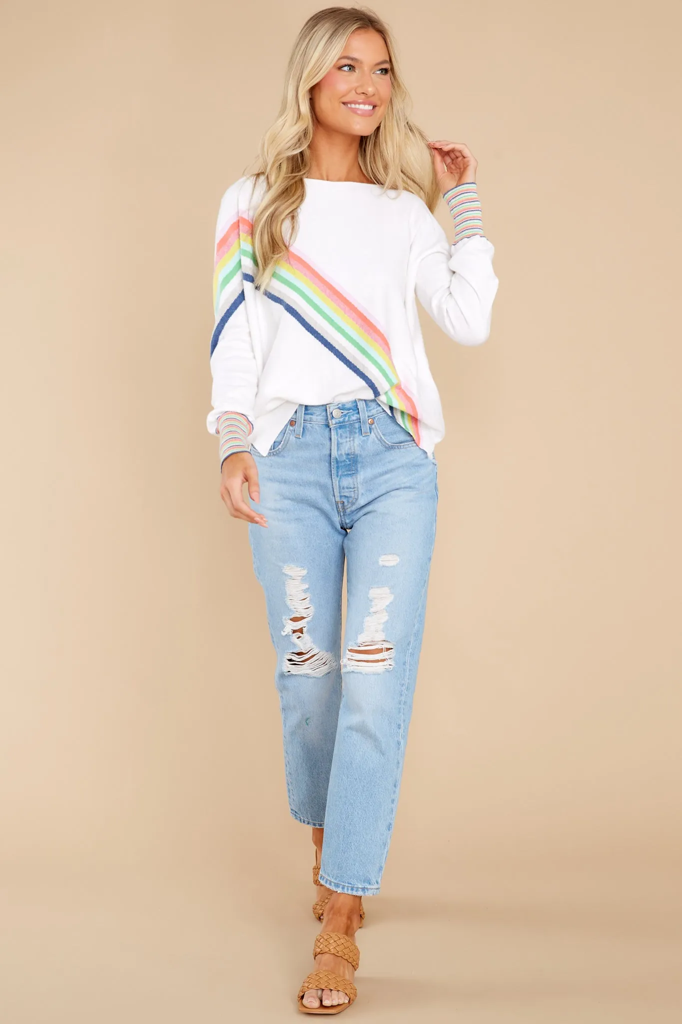 Just A Daydreamer White Rainbow Stripe Sweater