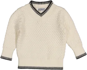 KENSIGTON V-NECK WEAVE SWEATER-Cream/Black