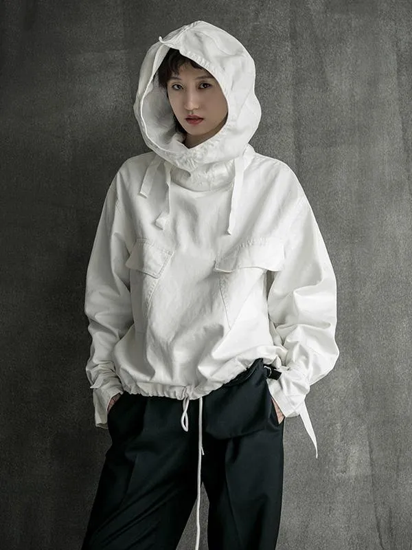 Loose Solid Drawstring Space Style Hoodie Sweatshirt