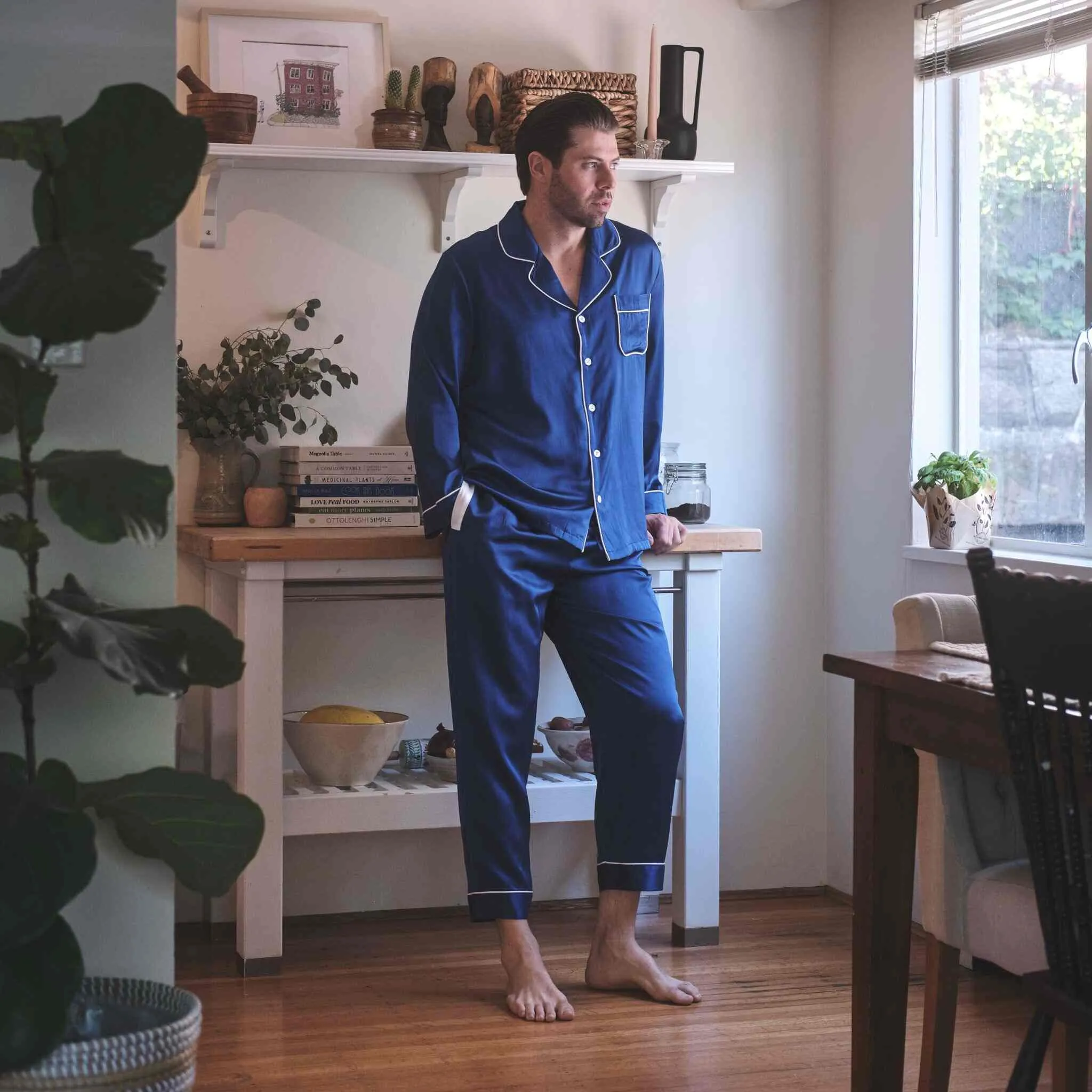 Men's Midnight Blue Silk Pajama Set