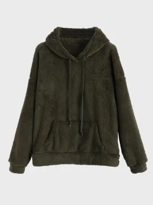 Midsize Casual Loose Fleece Long Sleeve Hooded Sweatshirt