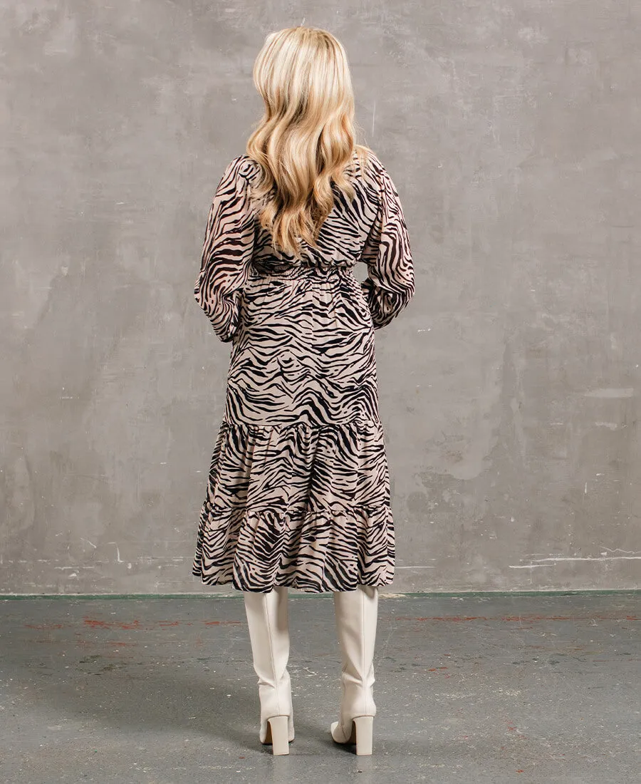 Mono Animal Tiered Chiffon Midi Dress