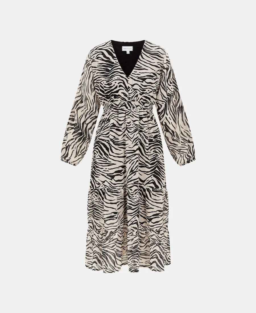 Mono Animal Tiered Chiffon Midi Dress