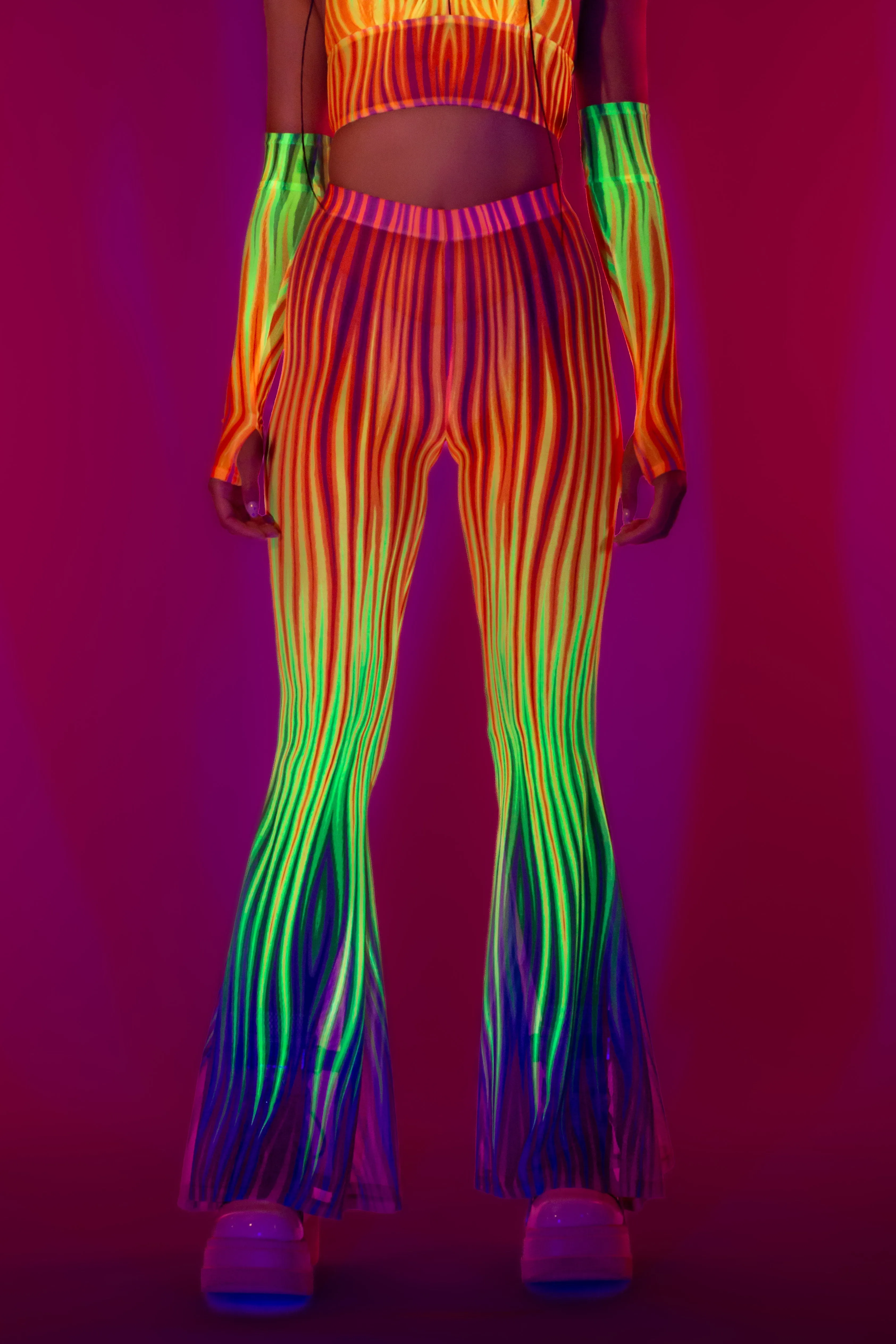 Neon Rainbow Flame Criss Cross Mesh Top