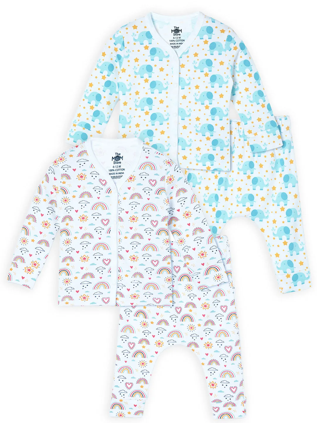 Newborn and Infant Pajama Set Combo of 2: Elephantastic-Rainbow Land