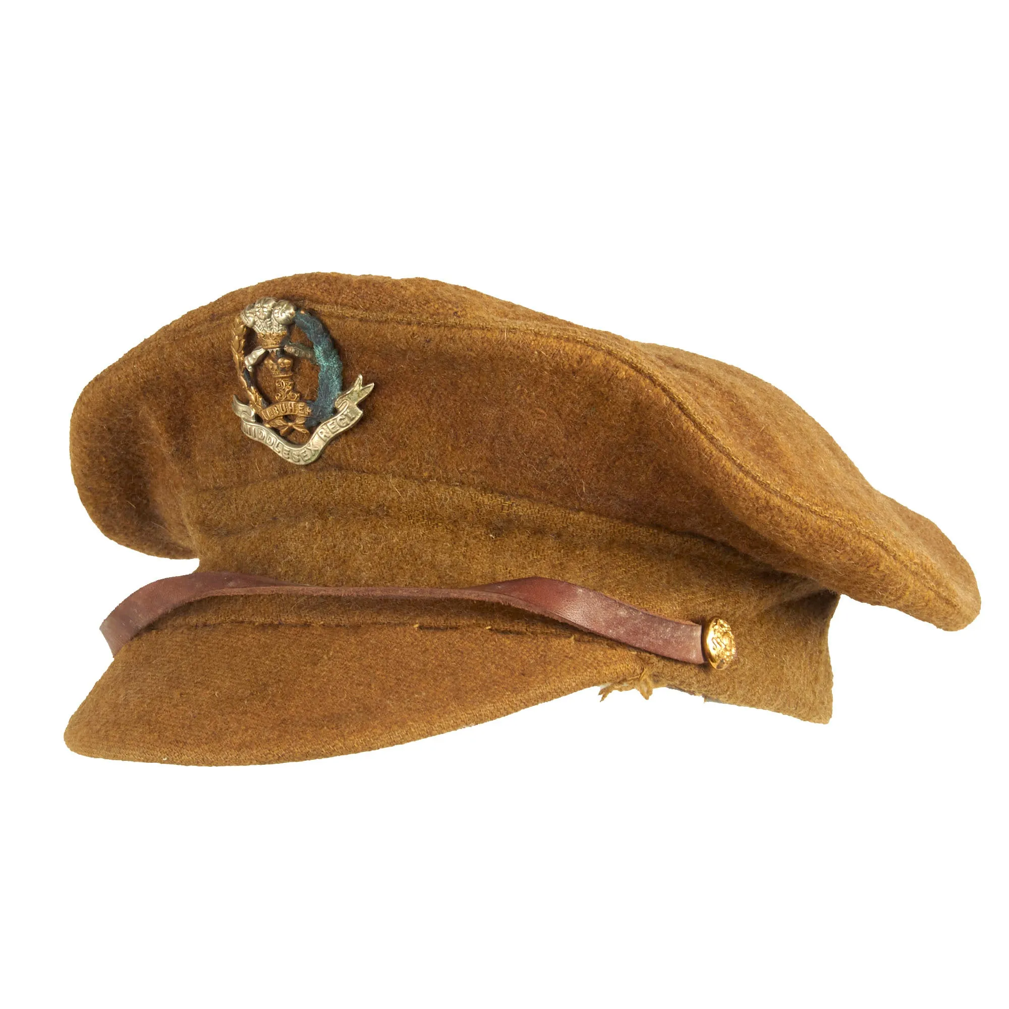 Original British WWI Modified Gor Blimey 1915 Winter Forage Trench Cap - Middlesex Regiment