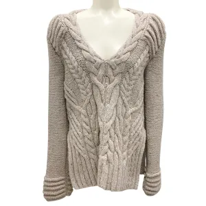 Partow Taupe Cable Knit Lambswool and Cashmere Sweater