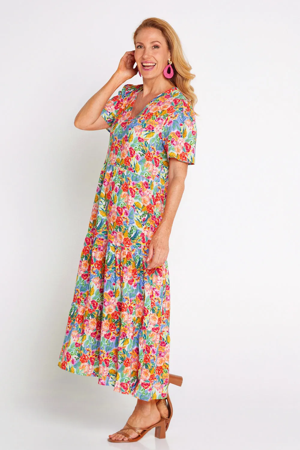 Patrice Cotton & Linen Dress - Bright Floral