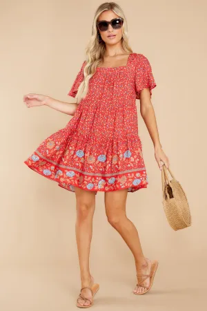 Pleasant Harmony Red Floral Print Dress