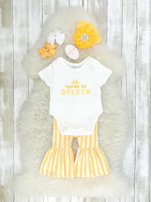 "Golden" Onesie & Striped Bell Bottoms Outfit