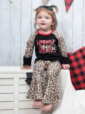 "Happy New Year" Leopard Raglan Ruffle Outfit