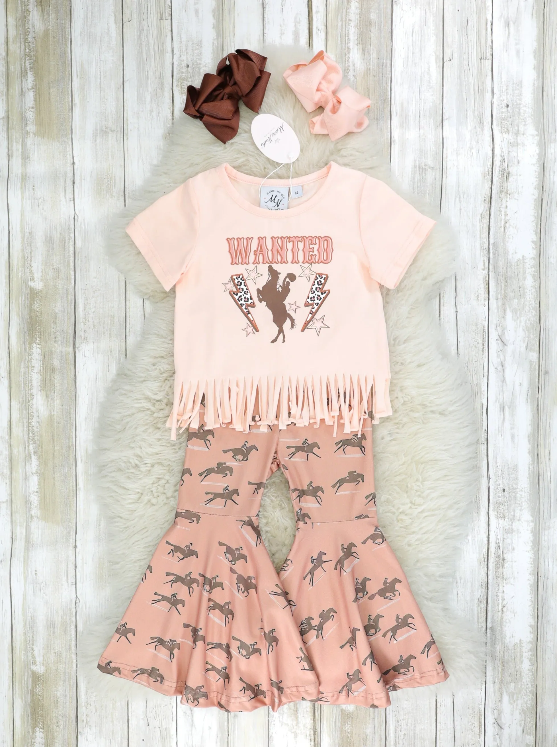 "Wanted" Fringe Top & Horse Bell Bottoms Outfit