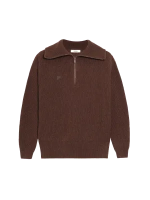 Recycled Cashmere Half Zip Sweater—chestnut brown