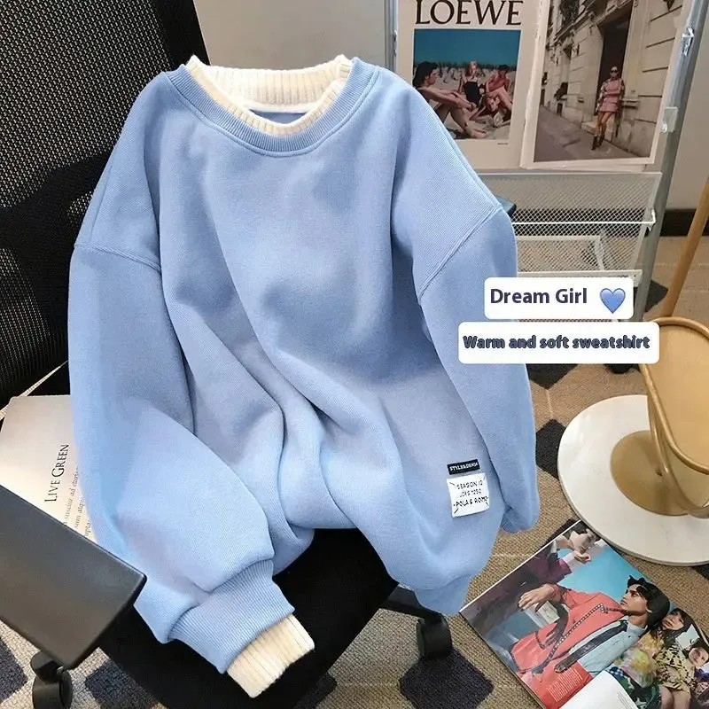 Round-neck With Fleece Lining Thick Sweatshirt