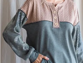 Sequin sleeve Colorblock top