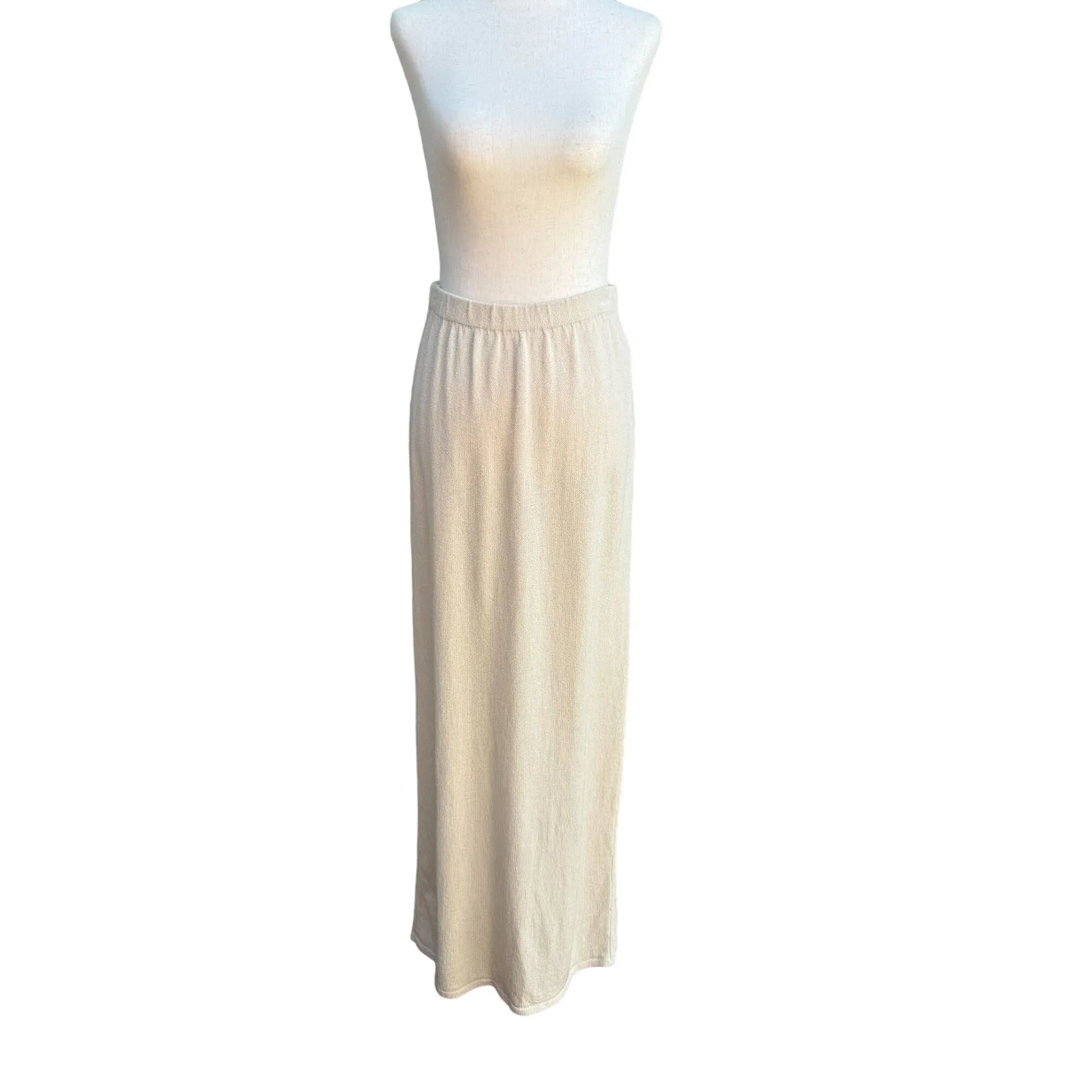 St John Vintage Womens Santana Knit Cream Side Slit Elastic Waist Maxi Skirt - M