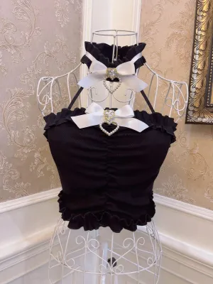 Sweetheart Princess Black & White Brooch Bow Bandeau Top