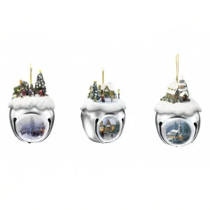 The Ashton-Drake Galleries Winter Sleigh Bells #18 Ornament Collection Set of 3 Christmas Decoration by Thomas Kinkade 3-inches