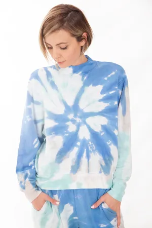 Tie Dye Viscose Fleece Mock-Neck Sweatshirt, Atlantic